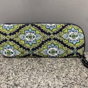 VERA BRADLEY 2015 Retired Pattern Cupola Bay Zipper Pouch Navy Blue Green 12"